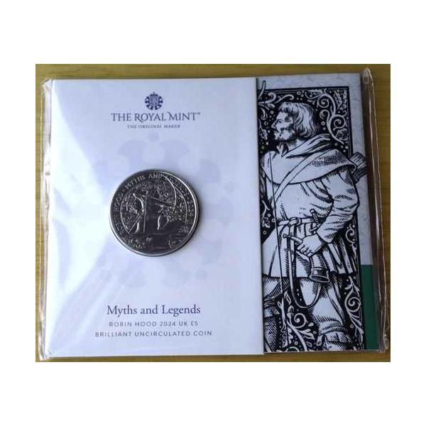 英国王立造幣局 2024年 神話と伝説 ロビン・フッド BU 5ポンド硬貨（未開封パック入り）