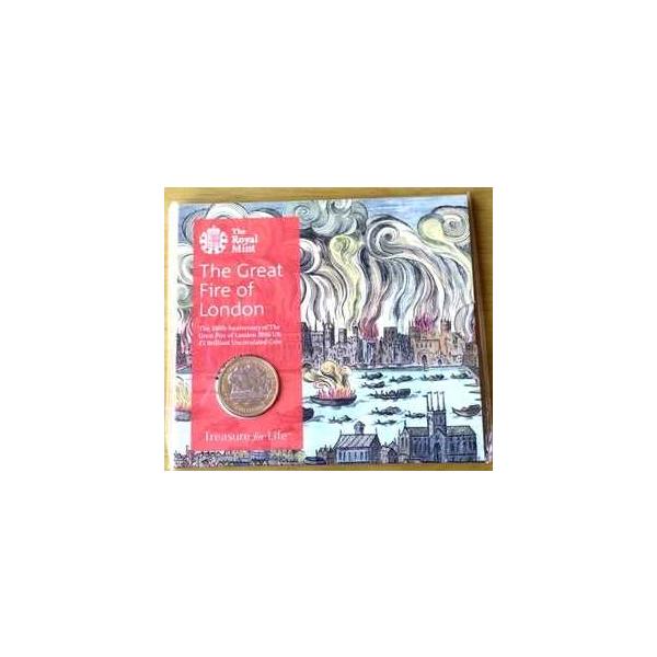 ロイヤル造幣局 The Great Fire of London 350周年記念 2016 UK BU £2 コインパック-