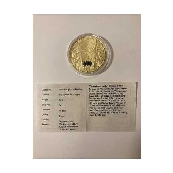"アメリカ造幣局 William and Kate ""The Royal Wedding"" 24K 金メッキ コイン"-