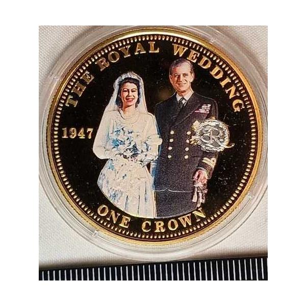 2014年 トリスタン・ダ・クーニャ 1クラウン金貨「1947年ロイヤルウェディング」金メッキコイン