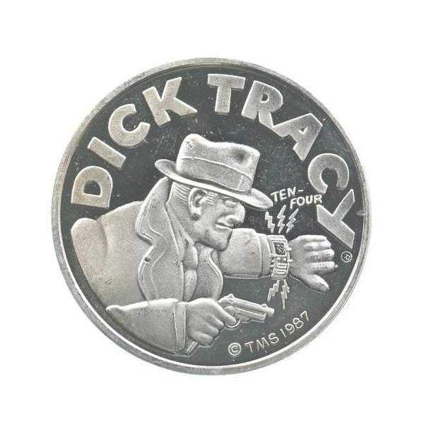 1987年 1トロイオンス 銀貨 円形 漫画 有名人 ディック・トレイシー *0732