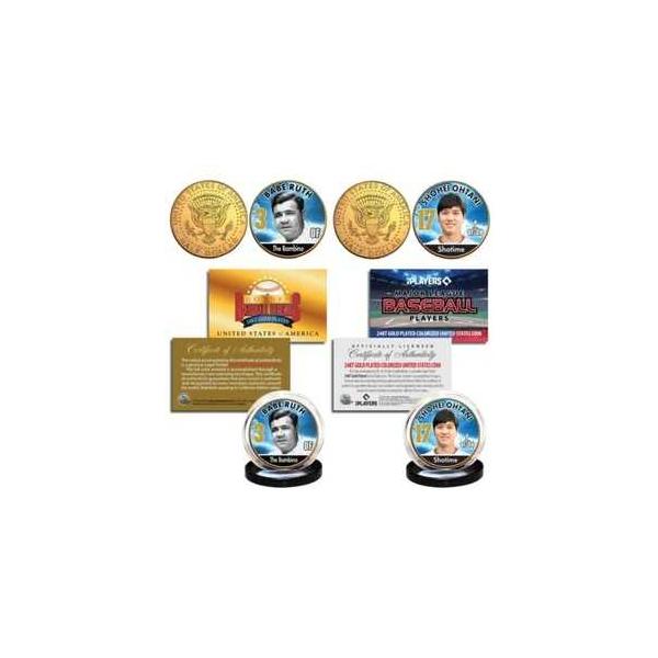 SHOHEI OHTANI &amp; BABE RUTH ライセンス 24金メッキ US JFK 1/2コインセット-