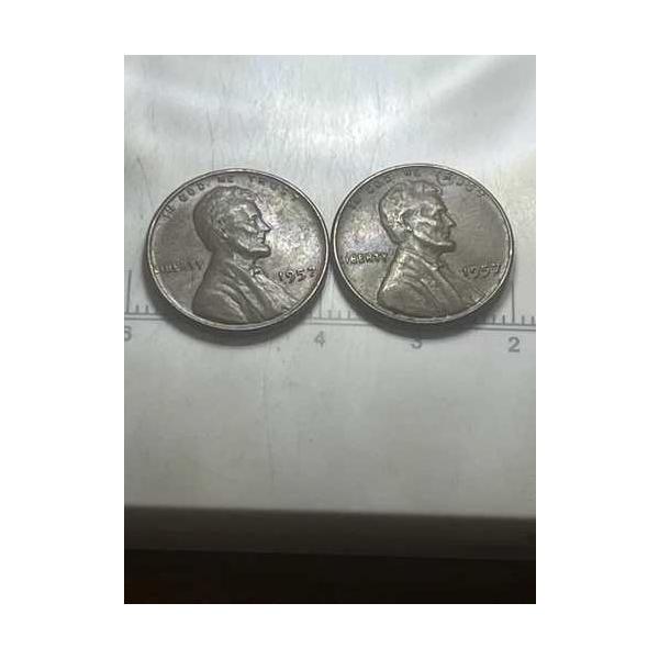 Two for the price of one 1957年 リンカーンウィートペニー ミントマークなし 両方のエラーコイン-