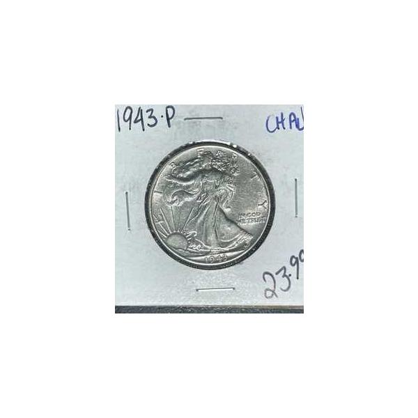 1943年Pミント ウォーキングリバティ銀貨ハーフダラー〜CH/AU〜美品