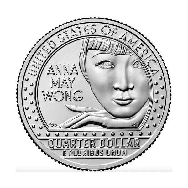 2022年 D&amp;Pミント アンナ・メイ・ウォン アメリカ人女性 25セント硬貨 バンク 2ロールセット