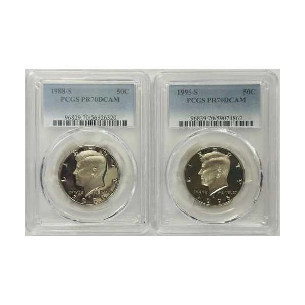 1980年代と1990年代のケネディ50セント硬貨2枚セット（PCGS PR70DCAM）# OA 255（価値80ドル）