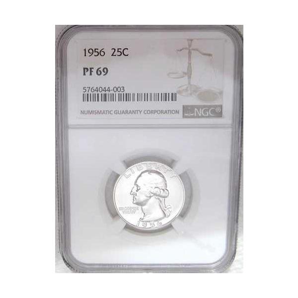1956年ワシントン・クォーター NGC PF69 = 輝く銀色の25セント硬貨 ブックバリュー = 150ドル