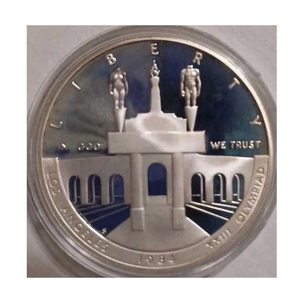1984年ロサンゼルスオリンピック記念プルーフ深彫り銀貨（90%銀）