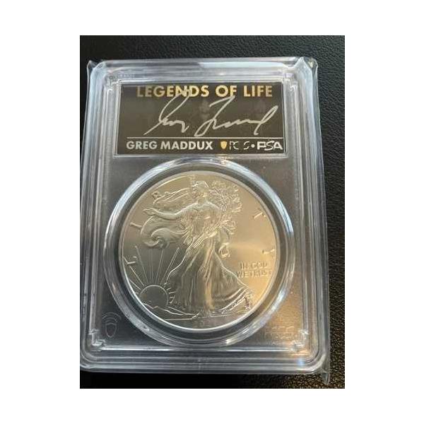 2021年シルバーイーグルT1 グレッグ・マダックス直筆サイン入り レジェンド・オブ・ライフ MS70 PCGS 最終日