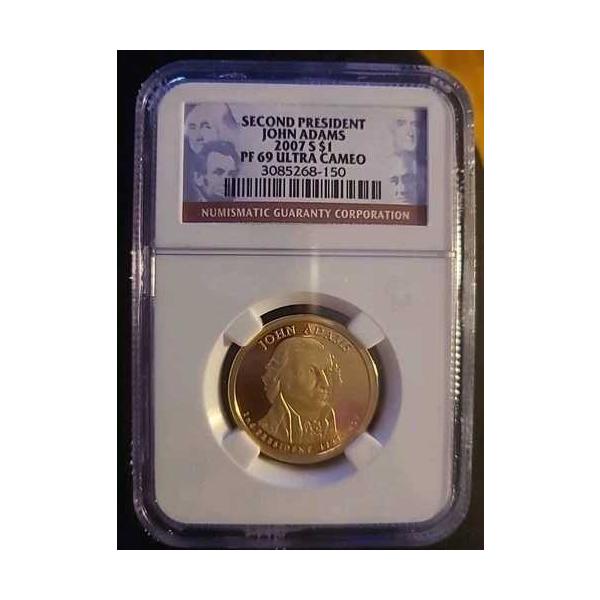 2007年Sミント プルーフ ジョン・アダムズ大統領ドル NGC PF69 ウルトラカメオ