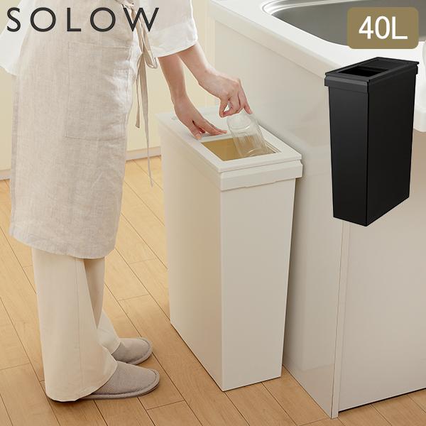 ソロウ SOLOW 隙間や通路で使える ダストボックス スライドオープン 40L W ゴミ箱 スリム フタ付き