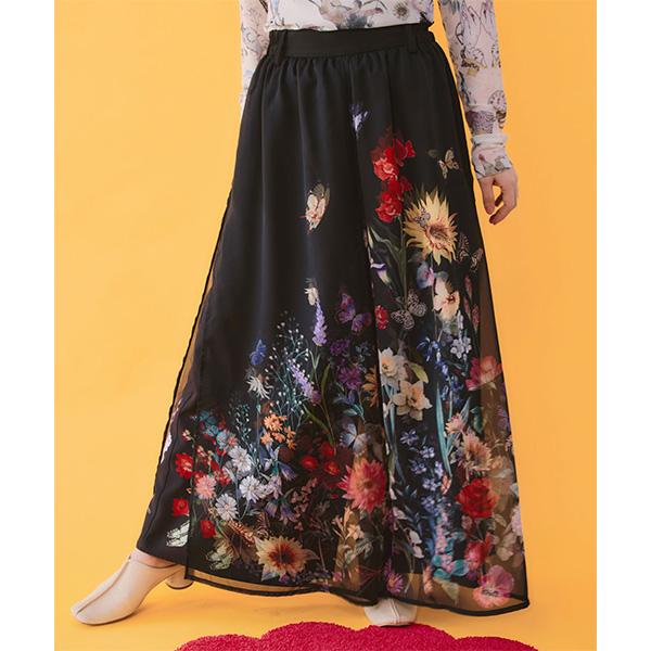 ScoLar（スカラー） 花柄シフォン×花柄生地 3D風パンツ 562224 ワイド