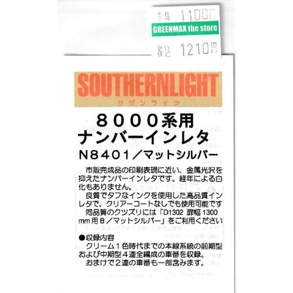 サザンライツ N-8401 8000系用ナンバーインレタ マットシルバー