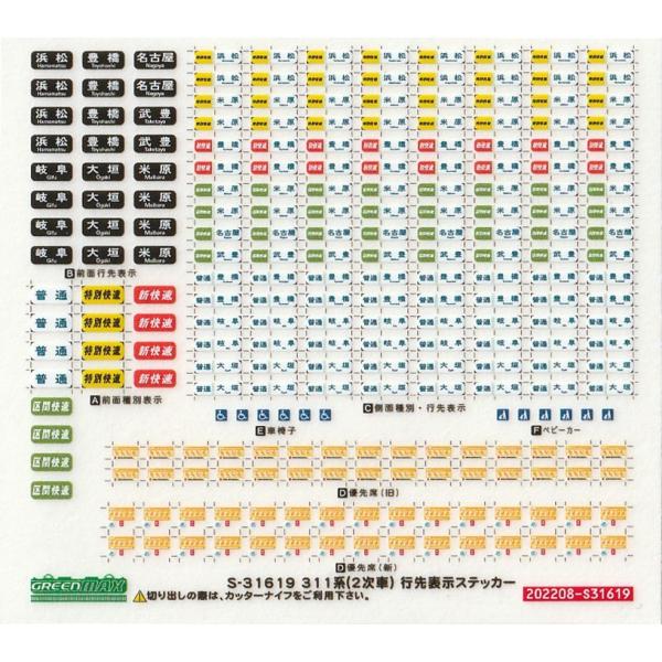 グリーンマックス S-31619 311系(2次車) 行先表示ステッカー