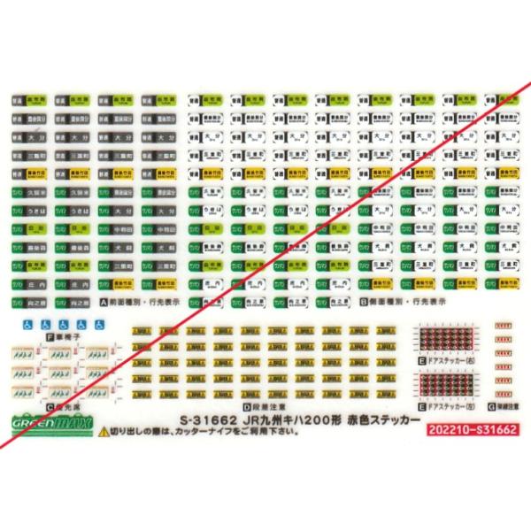 グリーンマックス S-31662 JR九州キハ200形 赤色ステッカー 1枚
