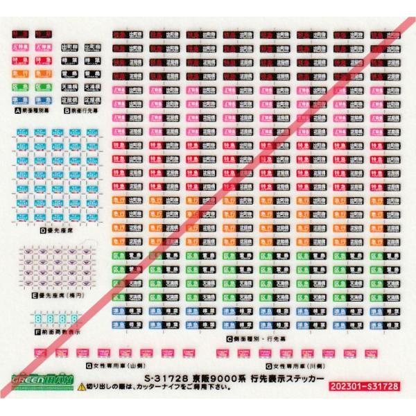 グリーンマックス S-31728 京阪9000系行先表示ステッカー : グリーン