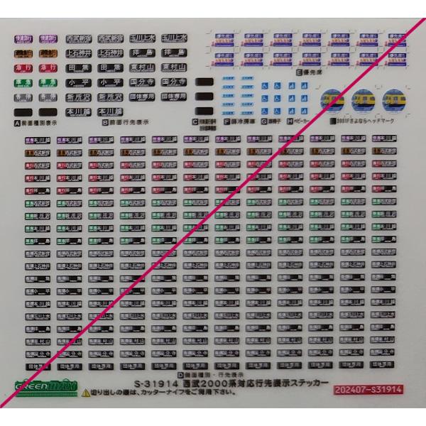 グリーンマックス S-31914 西武2000系 行先表示ステッカー 1枚入り