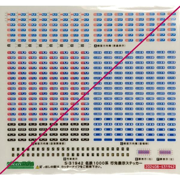 グリーンマックス S-31942 名鉄1000系 行先表示ステッカー 1枚入り