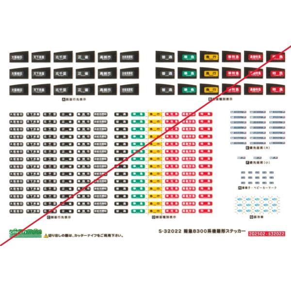 グリーンマックス S-32022 阪急8300系後期型ステッカー 1枚入