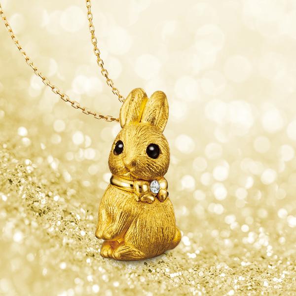 純金のうさぎ>ダイヤモンド入り 24金製 宝飾ペンダント 24K 純金のうさぎ>ダイヤモンド入り 24金製 宝飾ペンダント 24K