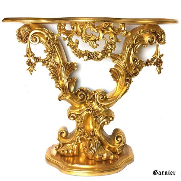 アンティーク調 コンソール テーブル リーフ装飾 ゴールド バロック調