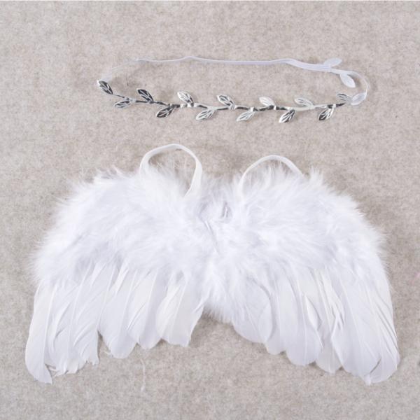 ニューボーンフォト、ハーフバースデー、記念写真、成長記録、100日祝い、寝相アート、SNSの投稿にぴったりの天使の羽とリーフモチーフのヘアバンドのセットです。