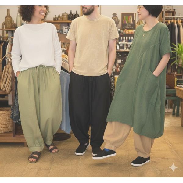 サルエルパンツ ワイドパンツ バルーンパンツ メンズ レディース 綿100% コットン ユニセックス 大きいサイズ ゆったり 体型カバー エスニック アジアン 無地