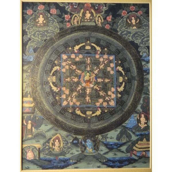 送料無料 一点物 タンカ 曼荼羅 マンダラ ブッダ 仏陀 26×33cm  仏画 チベット 手描き 曼陀羅 タペストリー ポスター アジアン エスニック