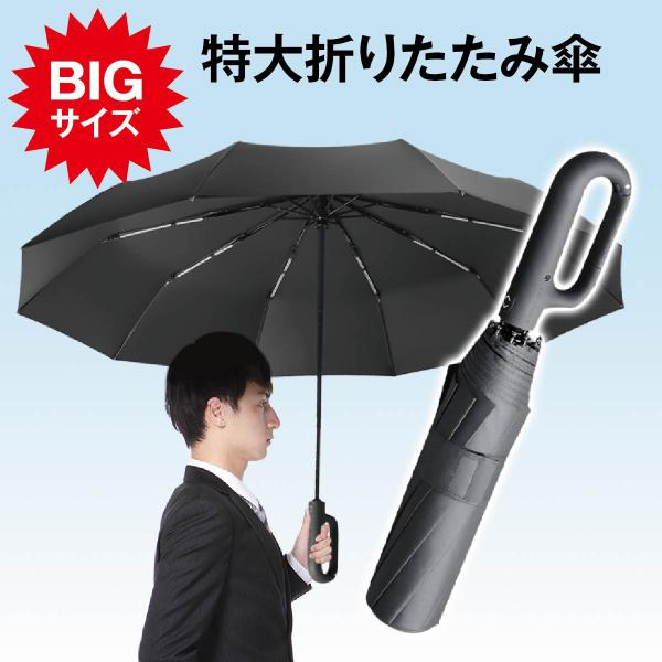 折りたたみ傘 自動開閉 BIG コンパクト 撥水加工 丈夫 高強度グラスファイバー 頑丈 10本骨 125cm 軽量 折り畳み式  メンズ アウトドア おしゃれ kasa-14