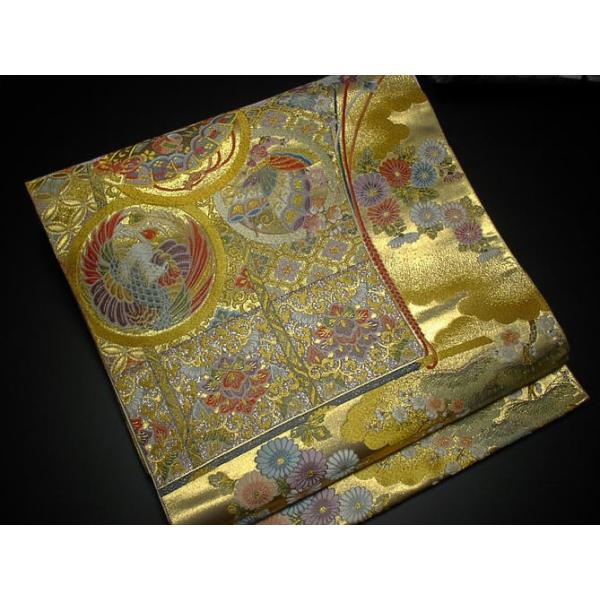正絹 袋帯 ながしま帯本金箔几帳能衣文様(送料無料！) : 新品と