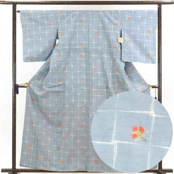 紬 身丈161cm 裄66cm レディース 袷 格子 裄長 裄M-Lサイズ 秋冬春用