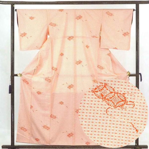 紬 身丈158cm 裄65cm レディース 袷 麻の葉 裄Mサイズ 秋冬春用 正絹 