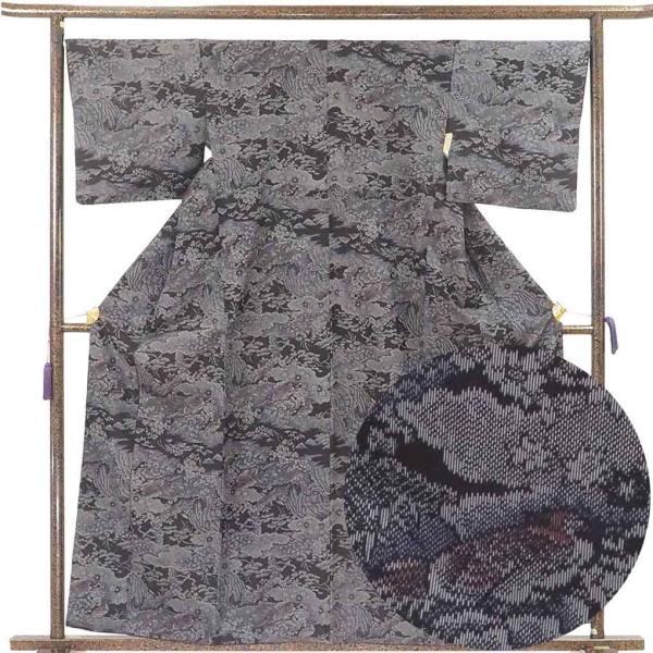 紬 身丈160cm 裄68cm レディース 袷 花柄 裄長 裄Lサイズ 秋冬春用
