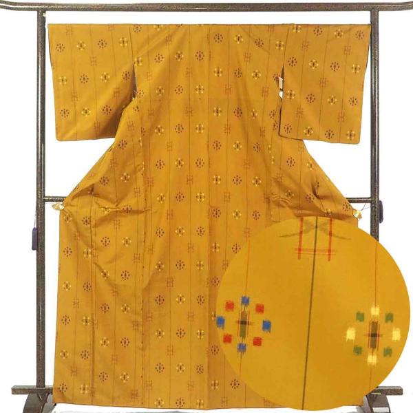 紬 身丈168cm 裄68cm レディース 袷 連続模様 裄長 裄Lサイズ 秋冬春用