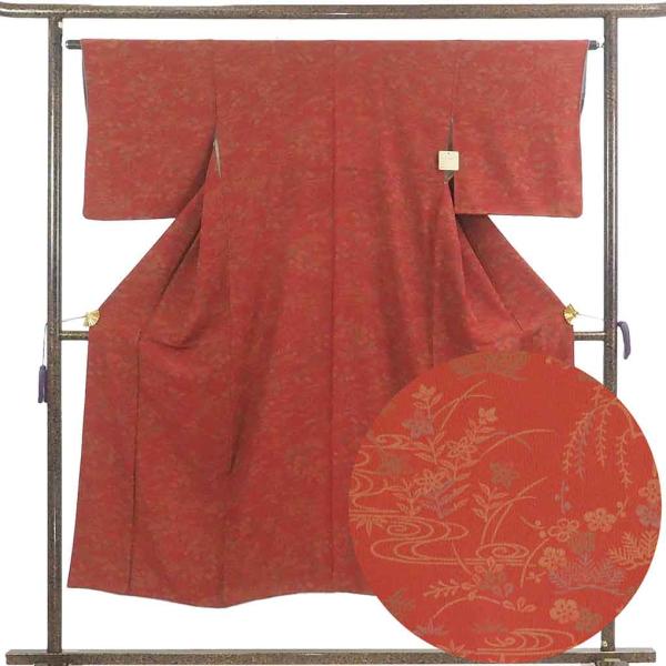 小紋 身丈147cm 裄65cm レディース 袷 花柄 裄Mサイズ 秋冬春用