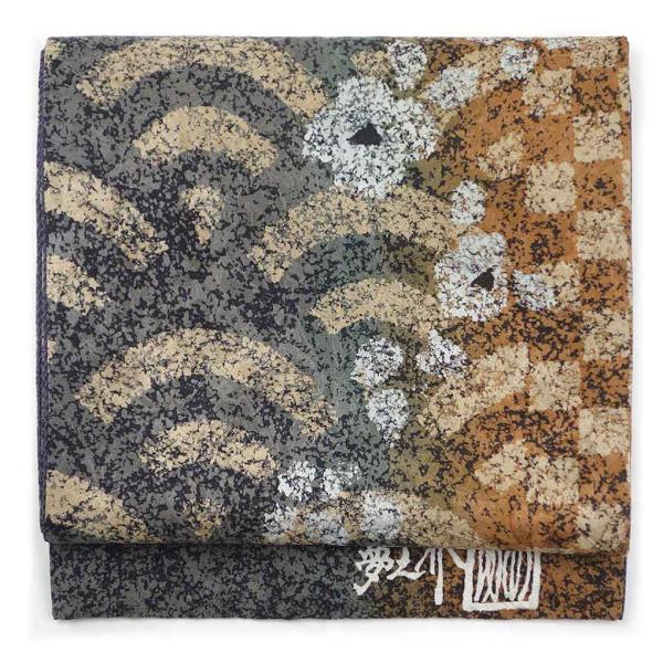 美品 長尺】袋帯 結城紬 臈纈染 帯丈440cm 帯幅31cm 袋帯 幅31cm 長さ