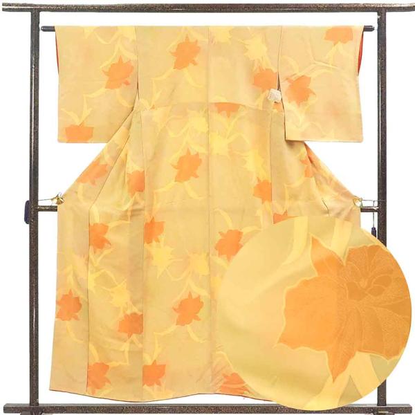 未使用 正絹 袷 小紋 縦縞ぼかし 身丈（肩から）159㎝ 身幅やや