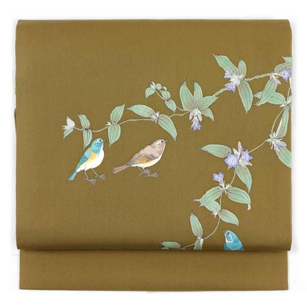 名古屋帯 幅30cm 長さ374cm レディース 鳥柄 秋冬春用 正絹（シルク