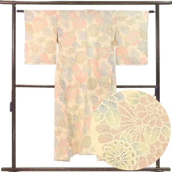 紬 身丈145cm 裄61cm レディース 単衣 花柄 裄Sサイズ 初夏・初秋用