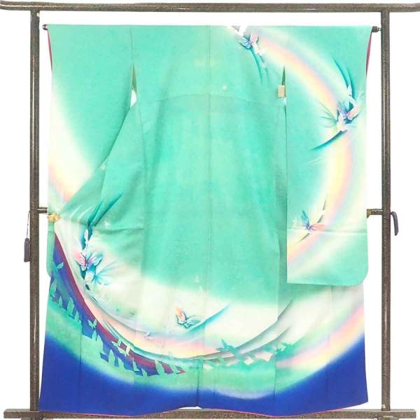 振袖 身丈160cm 裄65cm レディース 袷 蝶柄 裄Mサイズ 秋冬春用 正絹