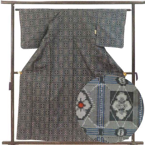 紬 身丈159cm 裄62cm レディース 袷 連続模様 裄Sサイズ 秋冬春用 正絹