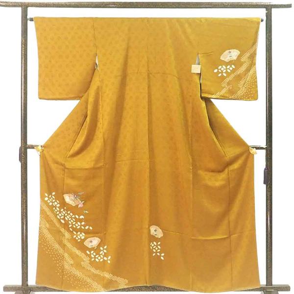 訪問着 身丈160cm 裄66cm レディース 袷 絞り 裄長 裄M-Lサイズ 秋冬春