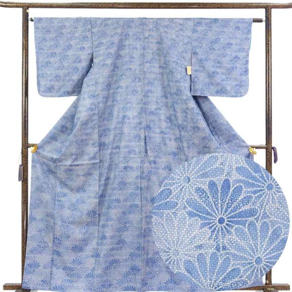 付下 身丈164cm 裄64cm レディース 袷 菊青海波 裄Mサイズ 秋冬春用