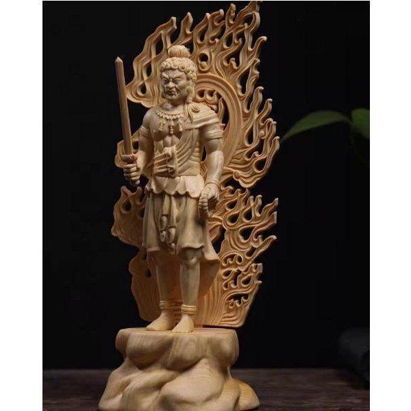 総檜材 木彫仏像 仏教美術 精密細工 不動明王像 28cm : ゴーゴー 総檜材 木彫仏像 仏教美術 精密細工 不動明王像 28cm : ゴーゴー