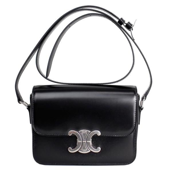CELINE トリオンフ シャイニーカーフスキンブラック CELINE セリーヌ バッグ レディース 斜め掛けショルダーバッグ