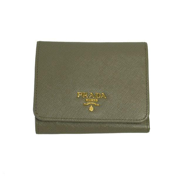 PRADA プラダ アウトレット 三つ折財布 グレーブラウン系 サフィアーノ 