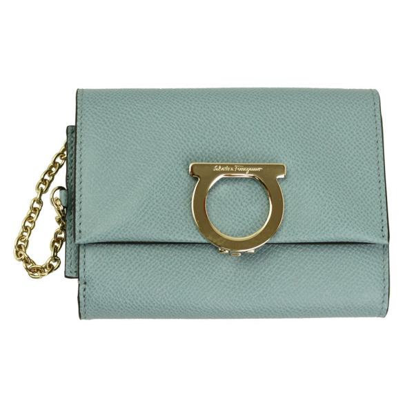 FERRAGAMO フェラガモ 財布 レザー ライトブルー系 22D463 二