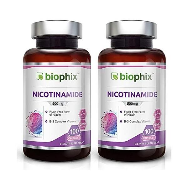お得な2個セット Biophix社ビタミンB-3 フラッシュフリーナイアシンアミド 500 mg 100粒入り×2本