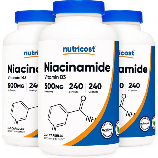 お得な3個セット Nutricost社ナイアシンアミド ビタミンB3 1500粒あたり500mg、240個×3個 サプリメント- 非GMO、グルテン フリー、フラッシュ フリー ビタミ…