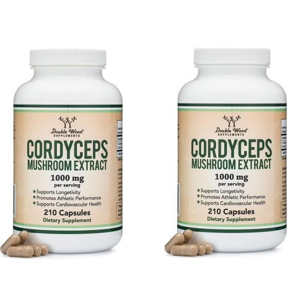 Double Wood Supplements社　冬虫夏草のキノコエキス Cordyceps Mushroom Extract 1粒あたり500mg配合と35%のアルファグルカンとベータグルカンが詰め込まれたサプリメント210粒×2本